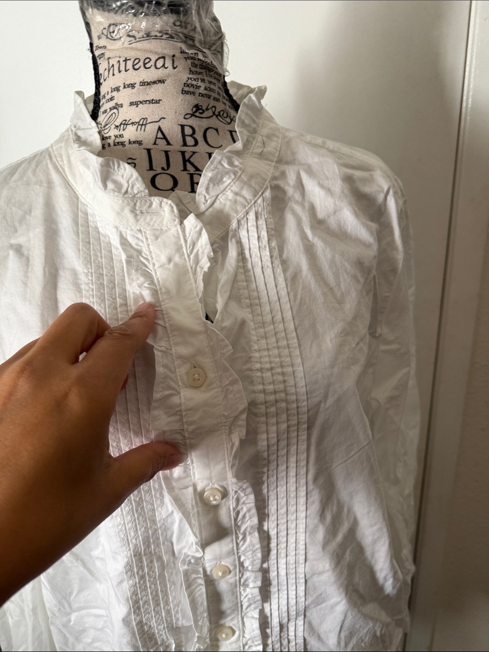 White Ruffle Front Button-Up Blouse - Picture 3 of 6